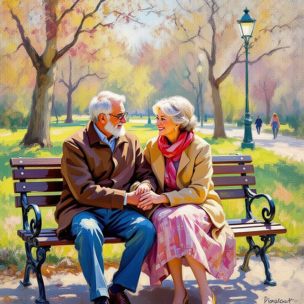 Elderly Couple Holding Hands in Soft Light