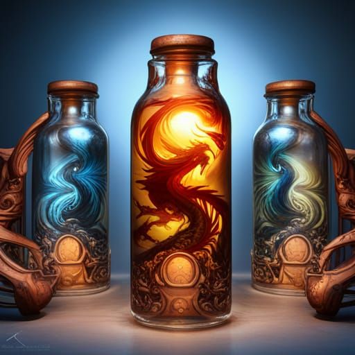 Elementals dragons in bottles