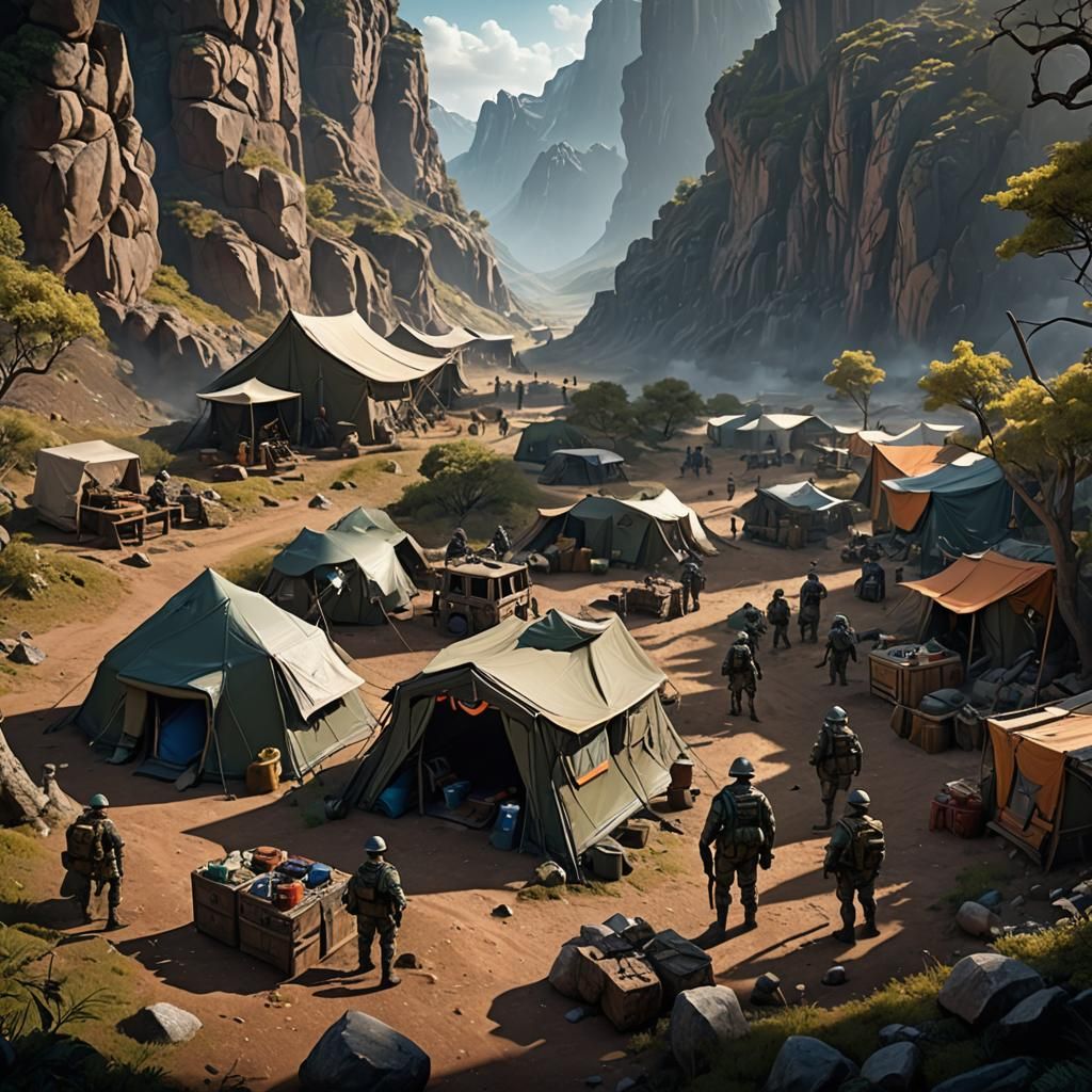 The soldiers find a secure location and set up a temporary b...