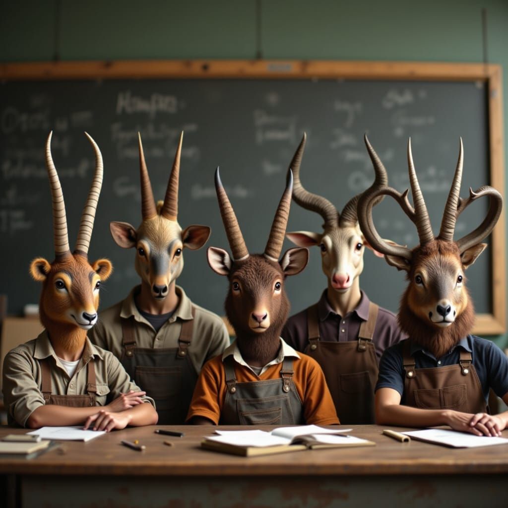 A class of theriocephalic children with animal heads are learning math. <lora:Theriocephaly:1.0>