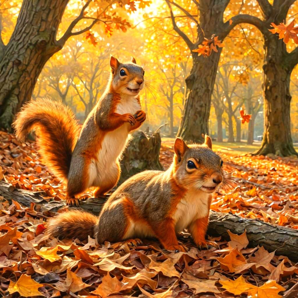 Squirrels  playing in autumn leaves  by @BlueDragonStarWoman
