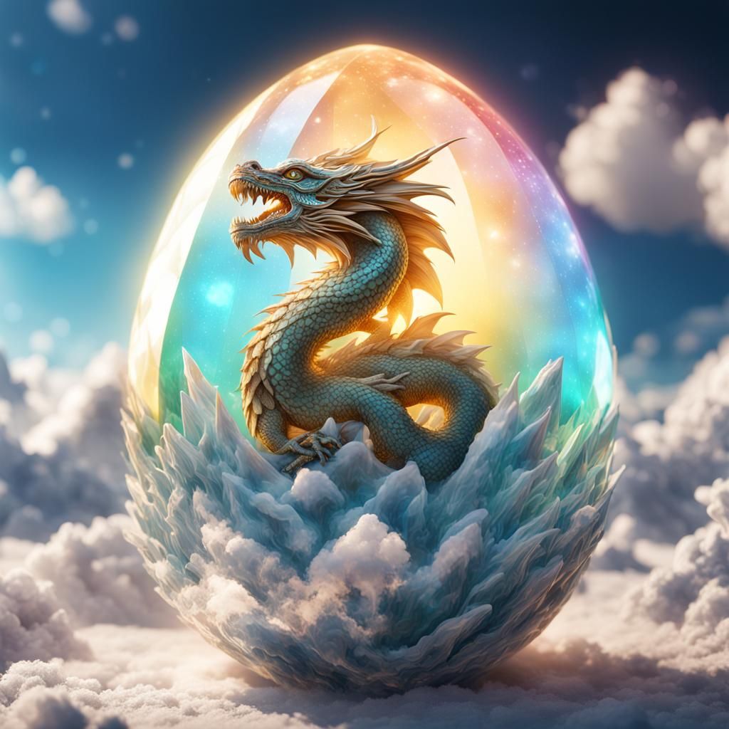 crystal dragon egg, Majestic, Cloudcore, illustration, low angle, Photoshop, Flat, Installation, bleached ...  by @aarongy
