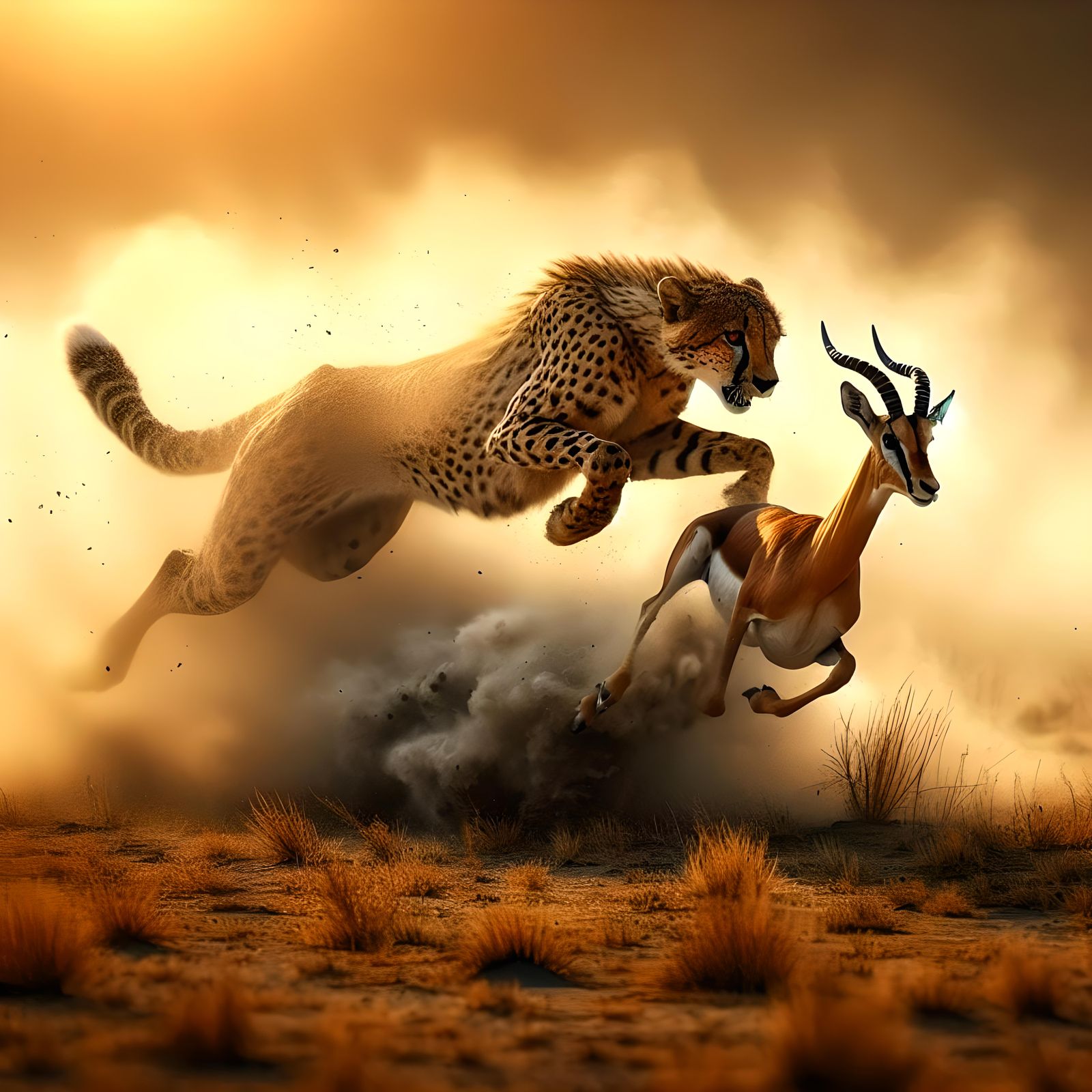 A fabulous action photograph of a cheetah chasing an impala