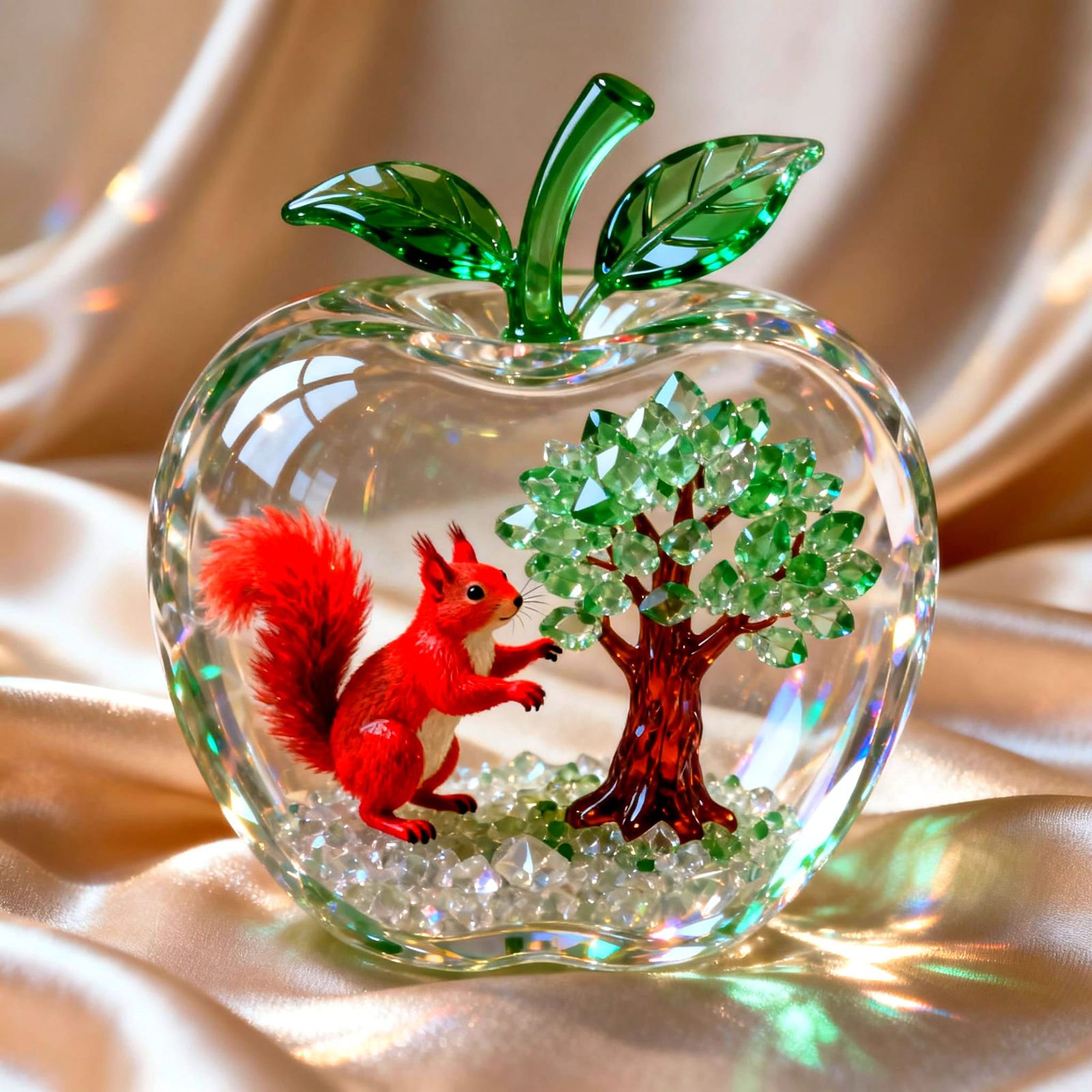 Crystal Apple With Squirrel Inside: Hyper-Realistic Art Glas...