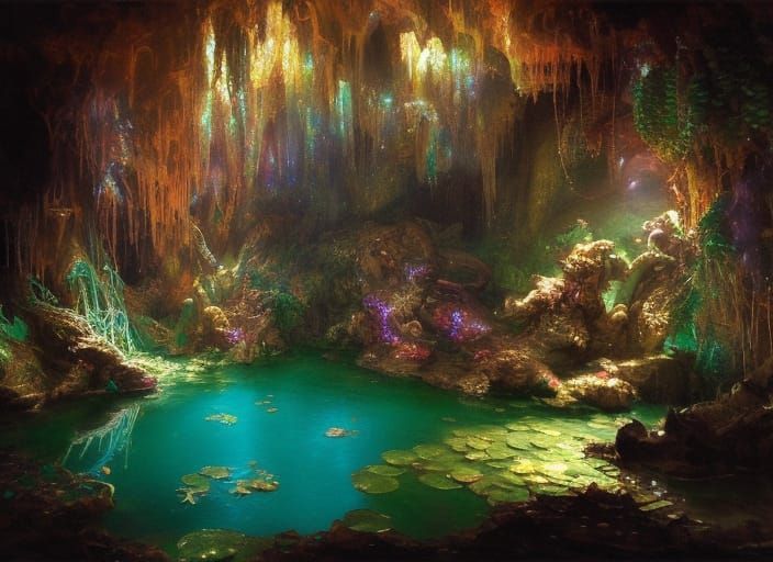 A Pond inside a Cave false