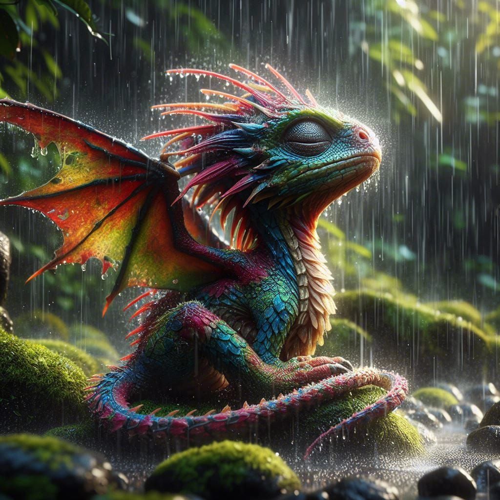 A Baby Dragon in the Rain   by @Rosie