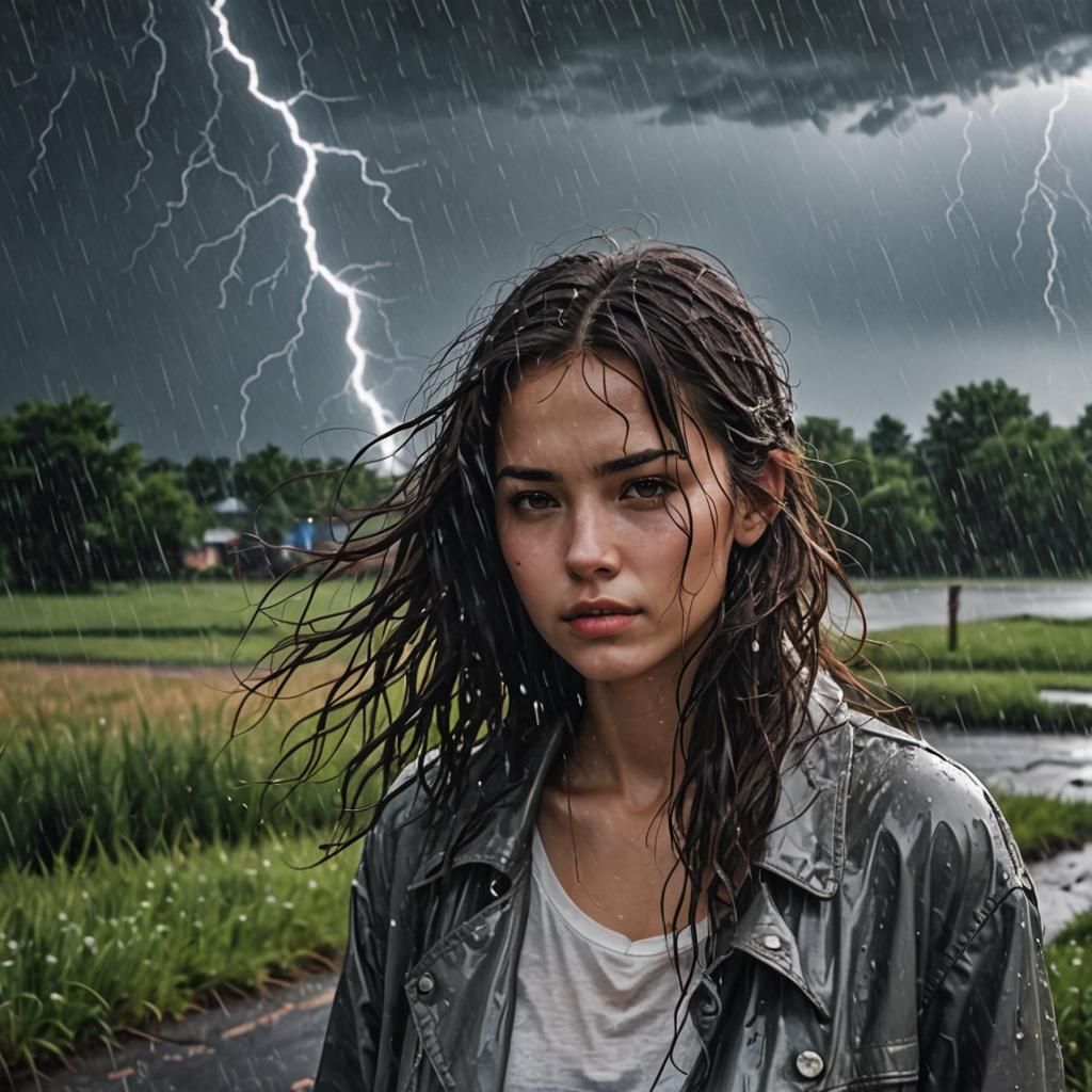 a thunderstorm in May and a beautiful girl with wet hair.