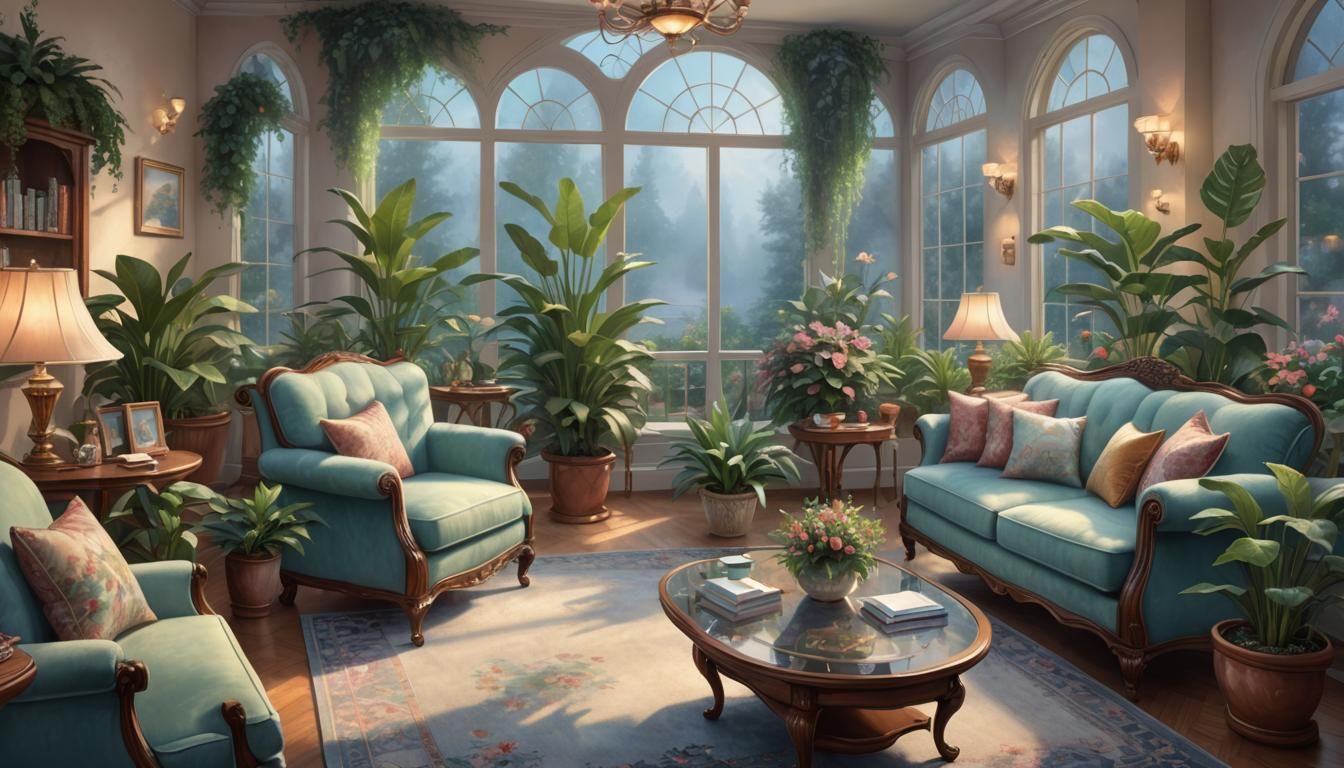 A contemporary digital illustration of a modern living room ...