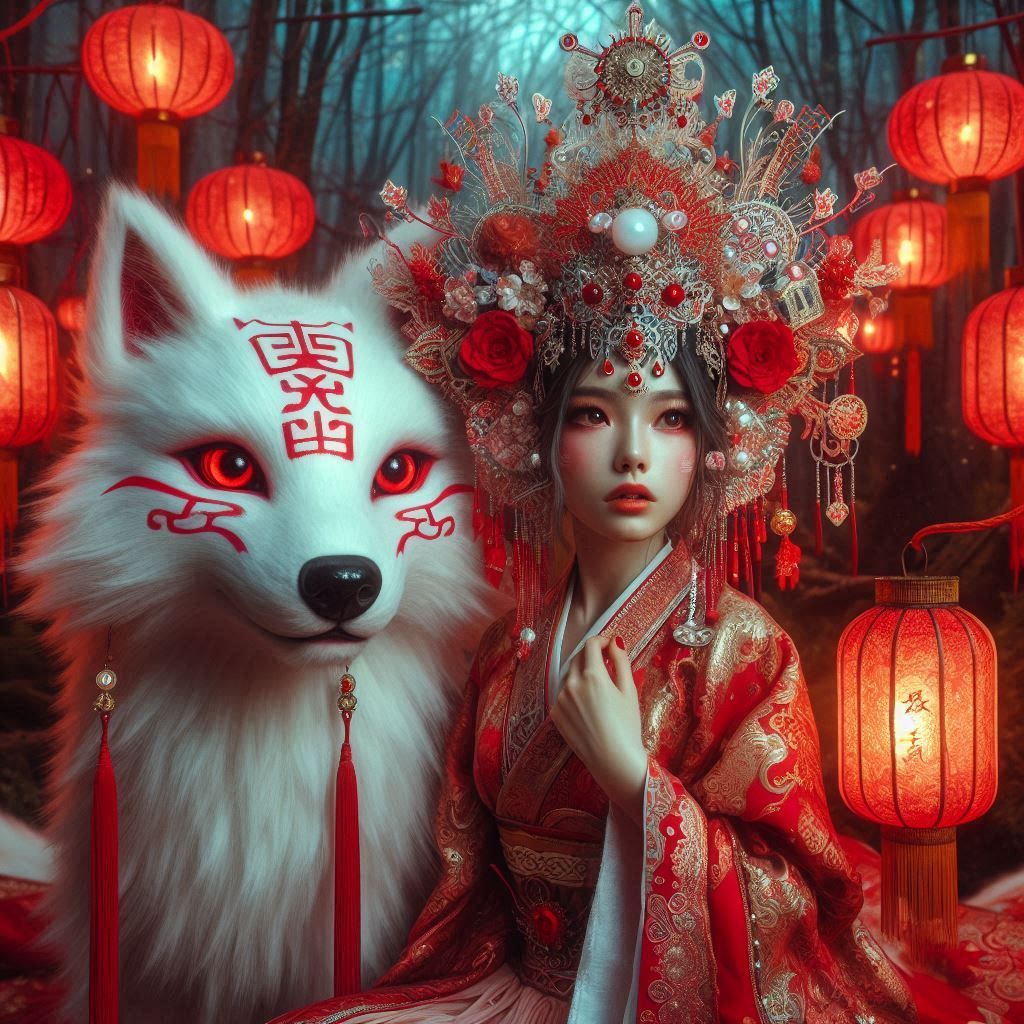 Chinese girl and white fox