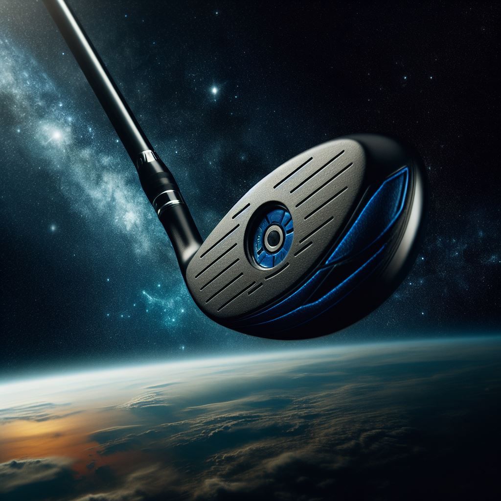 Black and blue golf club driver lost in space