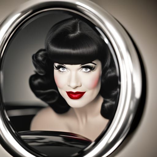 Bettie Page into antique framed oval mirror. - AI Generated Artwork ...