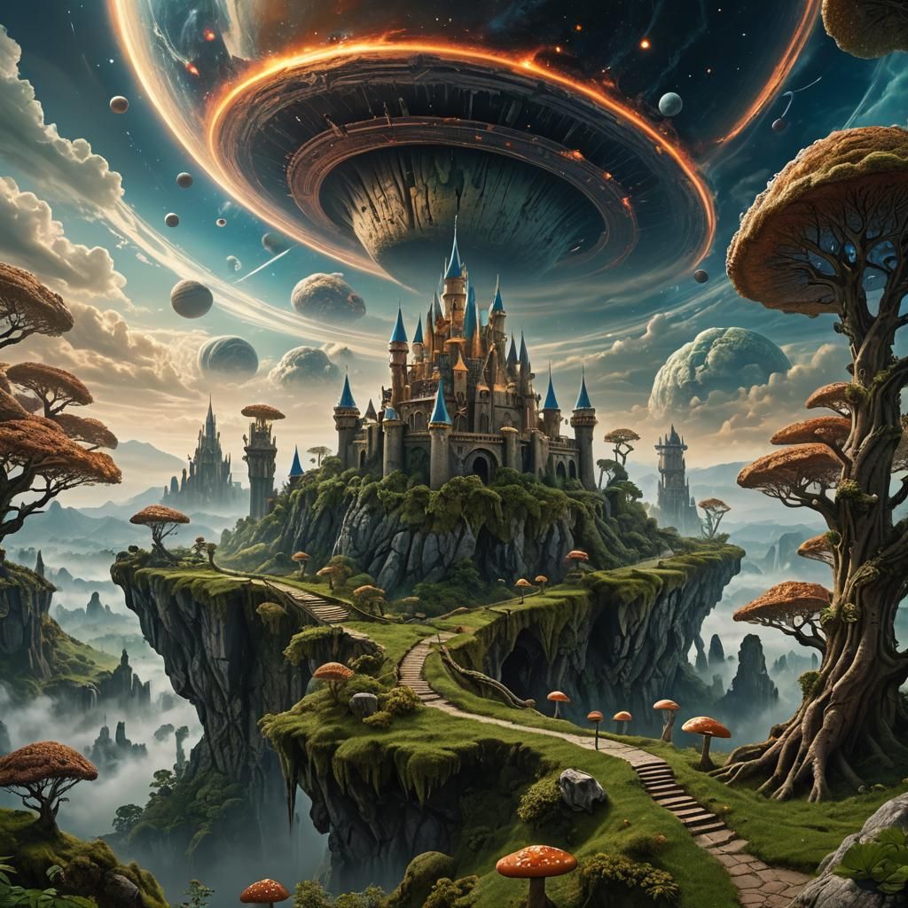 Majestic Castle on Alien Planet in Epic Fantasy Style