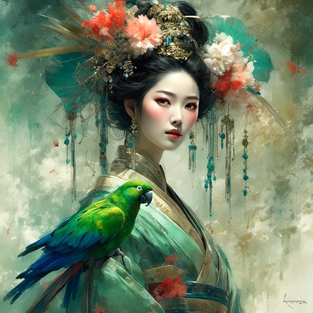 woman with parrot  by @QueenKittyKat