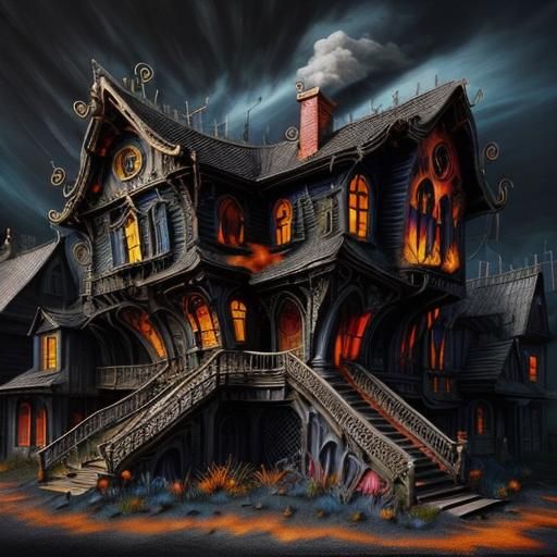 <lora:Wonky Houses SD15:1.0> Burning House