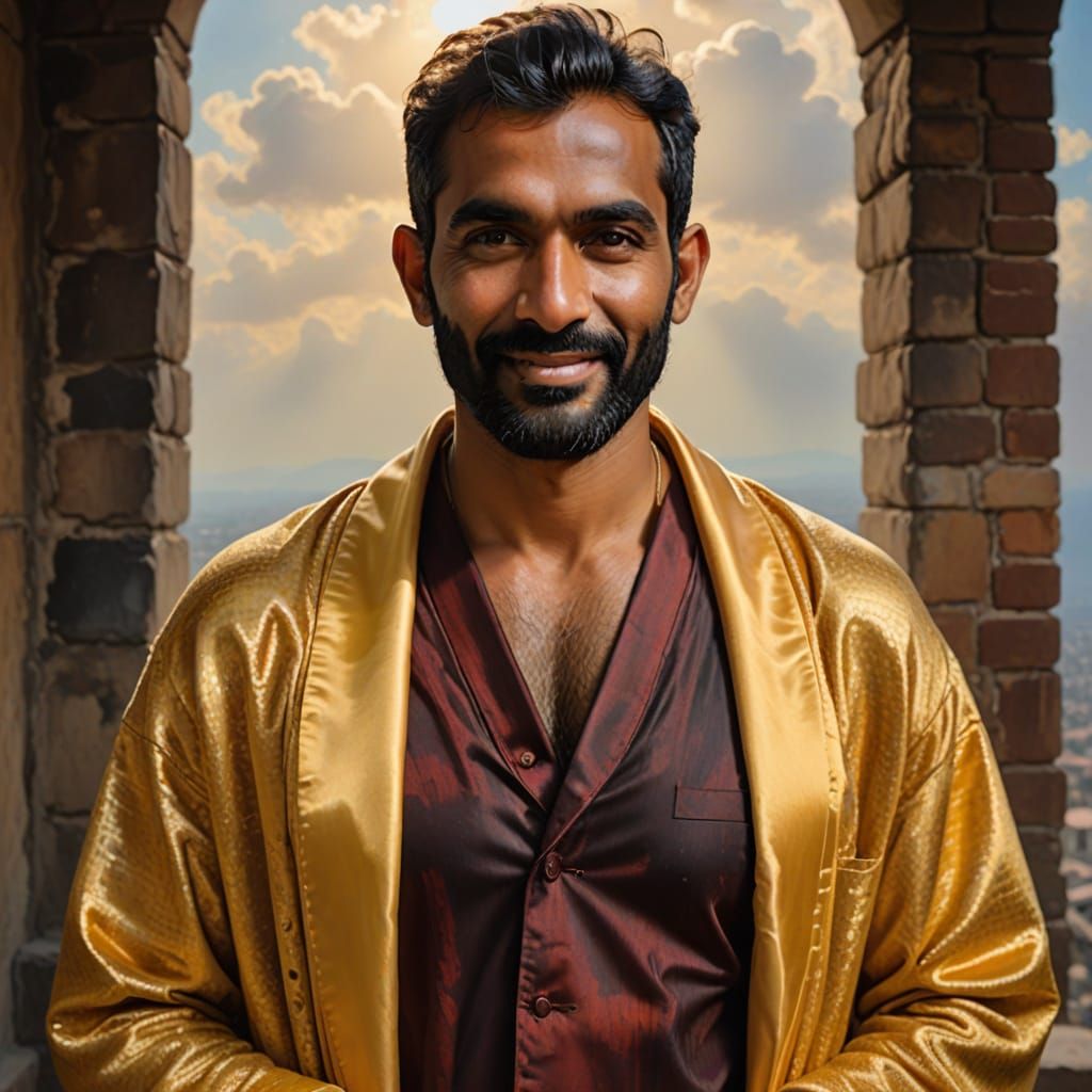 Handsome Sri Lankan Man in Velvet Bathrobe