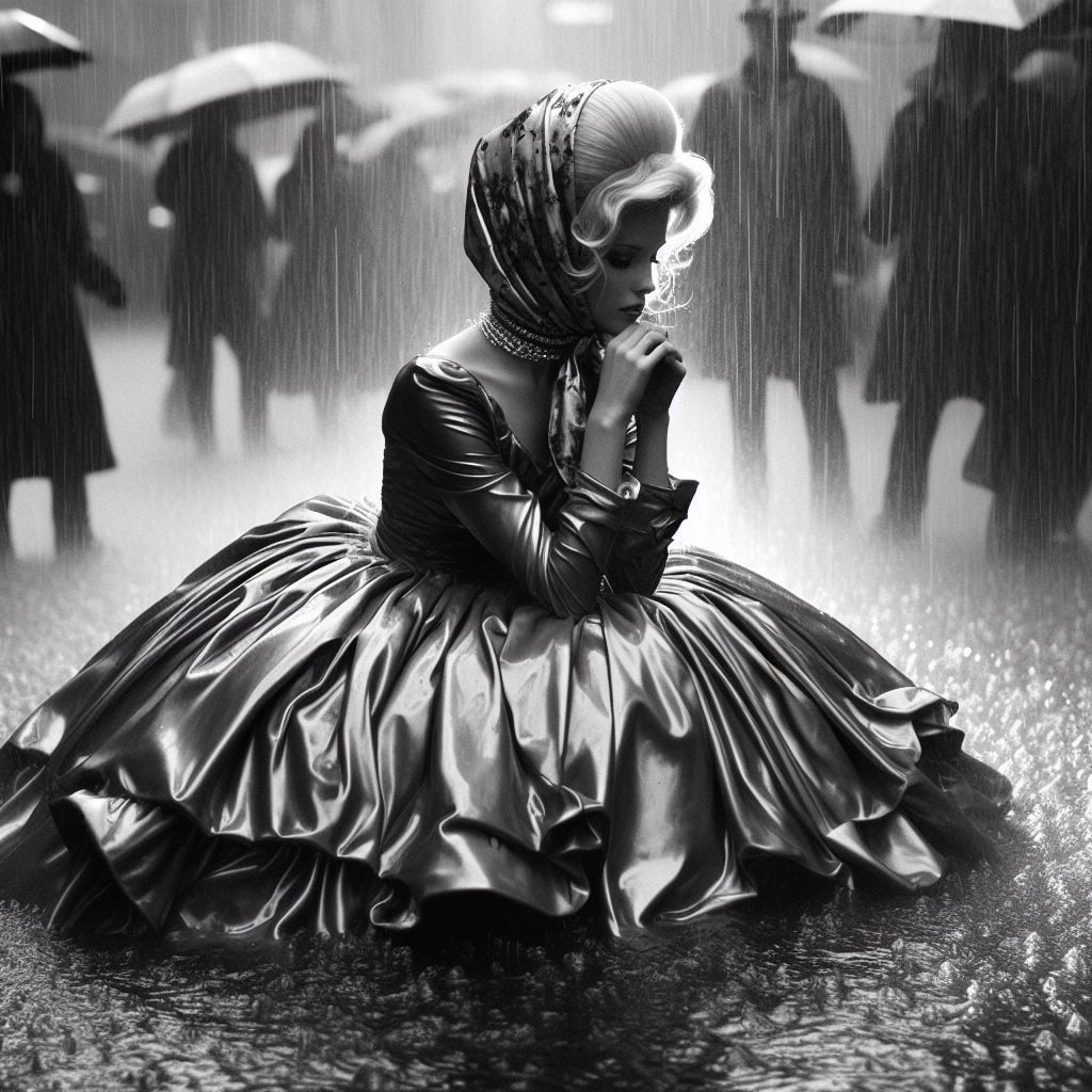 #rain #raining #wet #b&w #scarf #satin #dress #tacky #silk #...