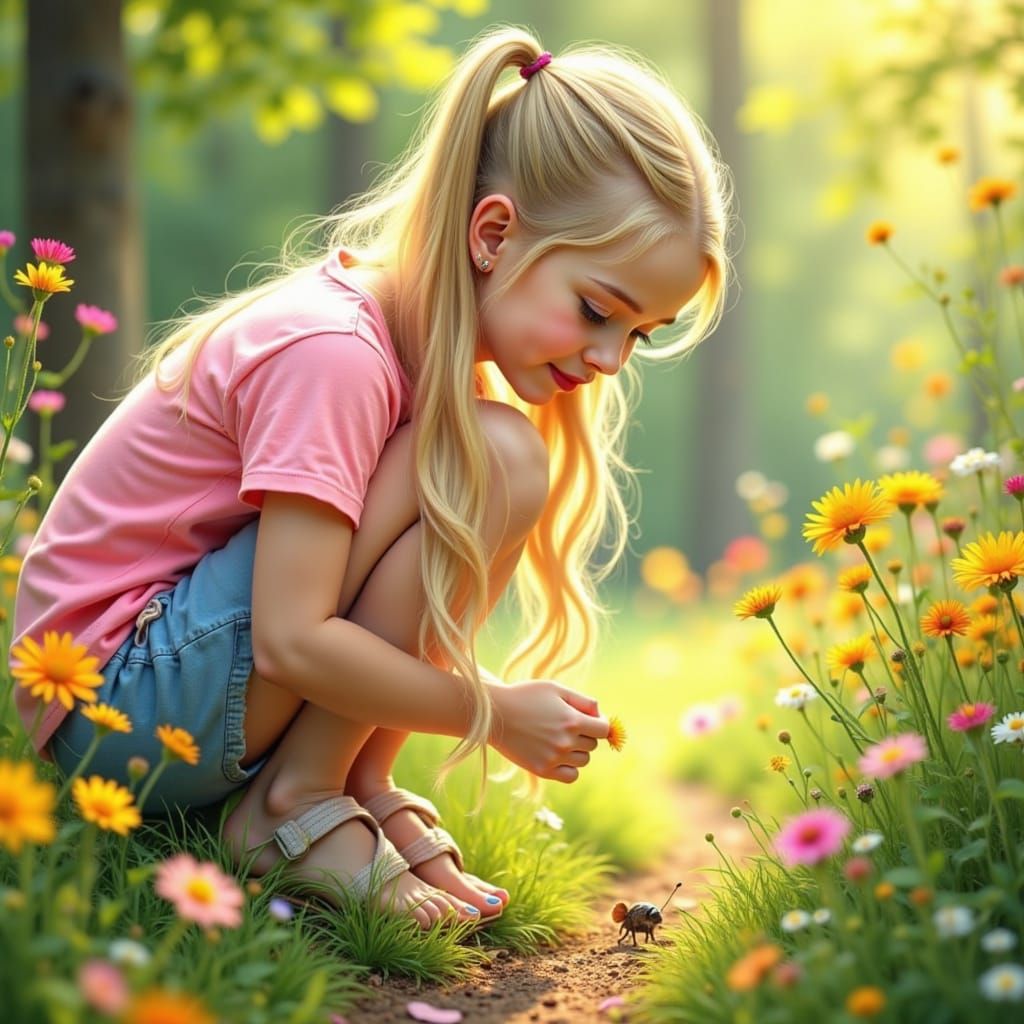 Beautiful 10 year old girl, long blonde hair in pony tails, ...