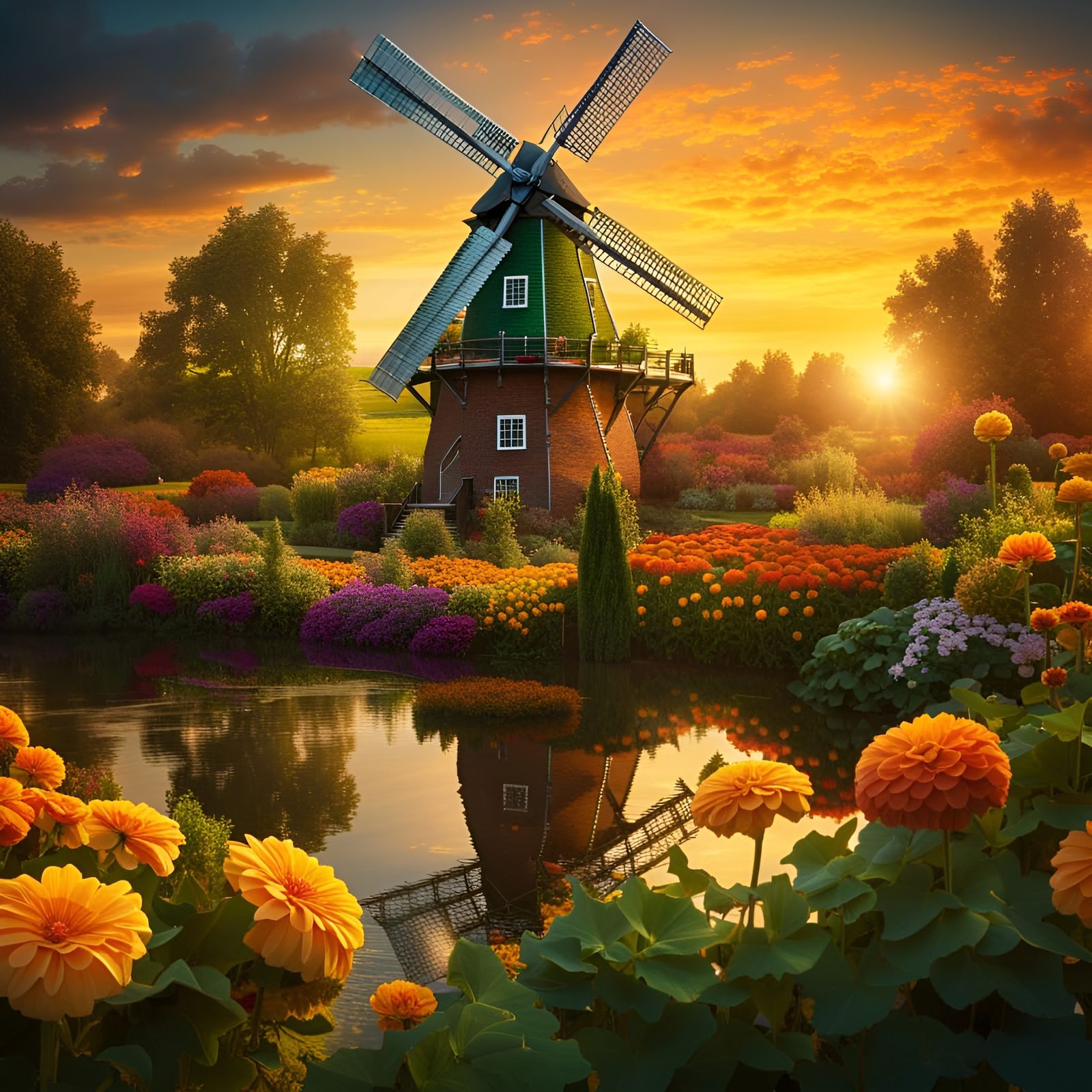 A Dutch windmill in an epic summer scenery.  by @Menno