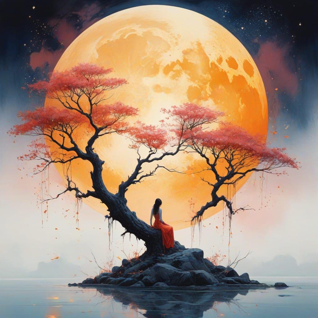 Huge golden moon, double exposure  by @MrKitWalker