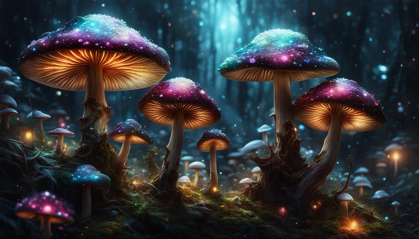 Shimmering, sparkly, glittering, galactic, bejewelled, fairy dusted mushrooms  by @Dorian