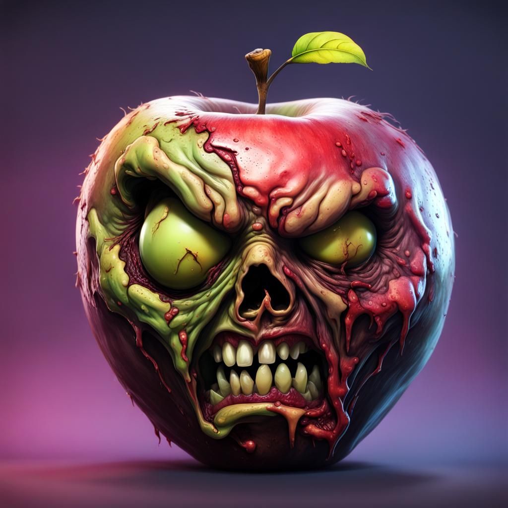 Rotten the core apple character zombie style