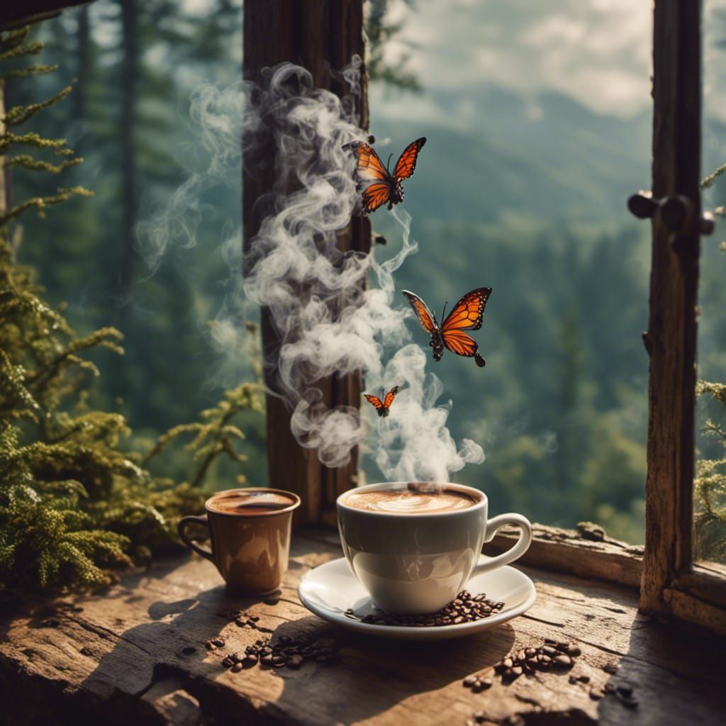 Coffee Cup Fairy and Forest Fairy in Greyscale