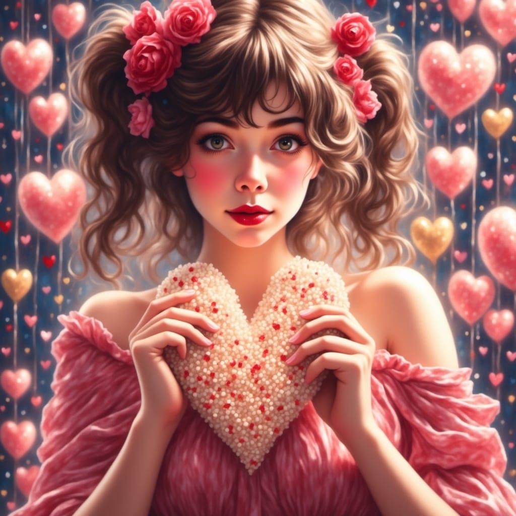 Japanese sugar heart rice snack girl powers filling the heart of a stellar star tiny teen <lora:Magnolia:1.0> 