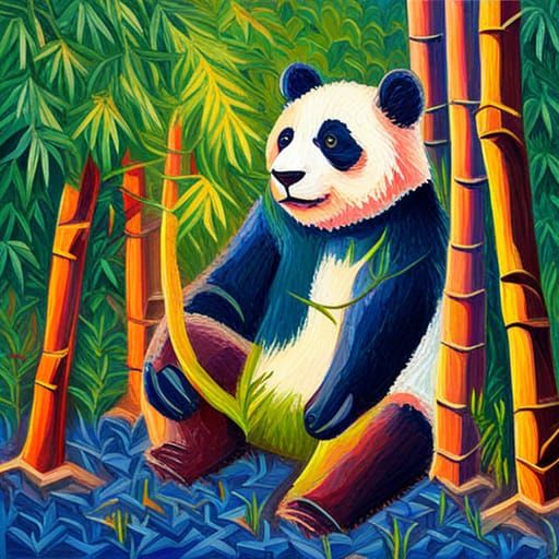 Panda in bamboo forest