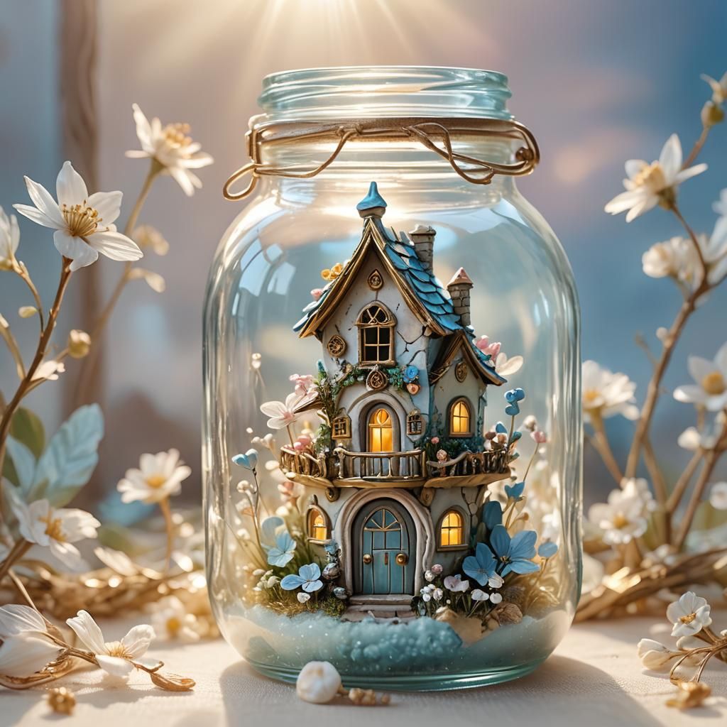 Little Fairy House in a Clear Glass Jar  by @Likra