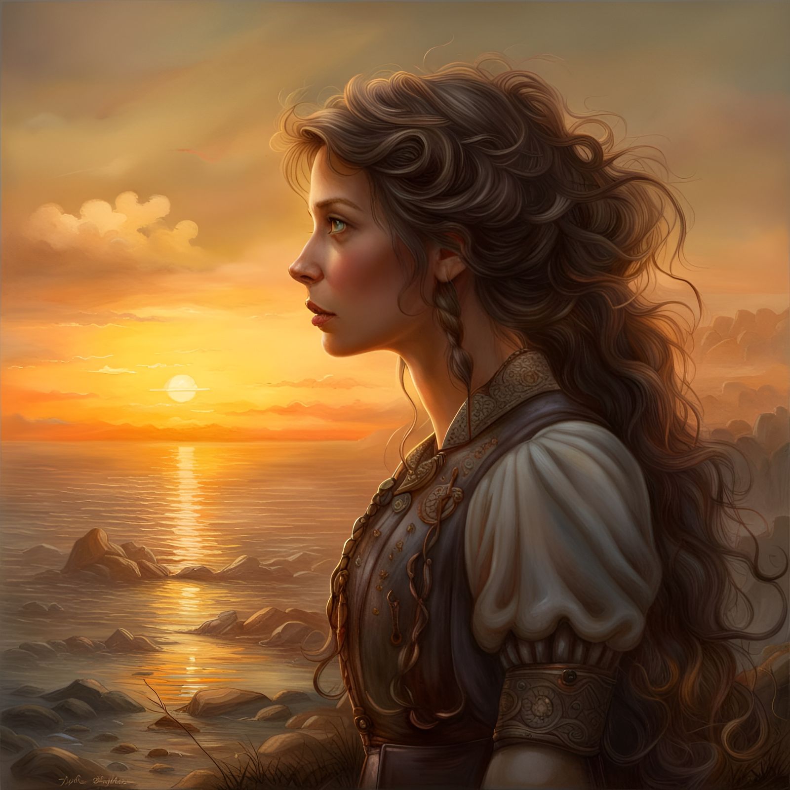 Young Woman Admiring the Sunset