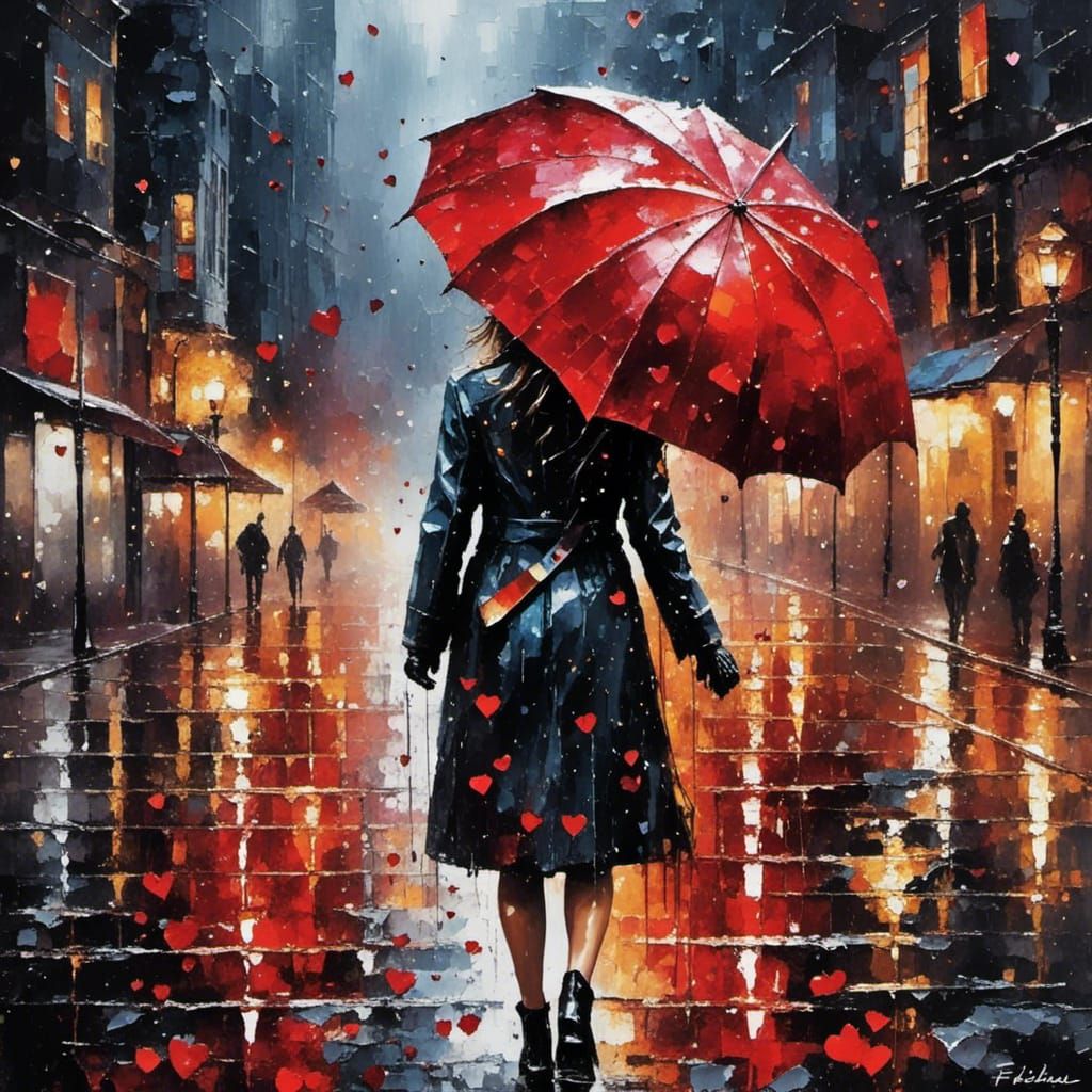 Walking alone in the rain inspired by Felicia Simion <lora:HeartCore:1.0> 