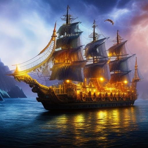 Steampunk Pirate Ship - Ai Generated Artwork - Nightcafe Creator