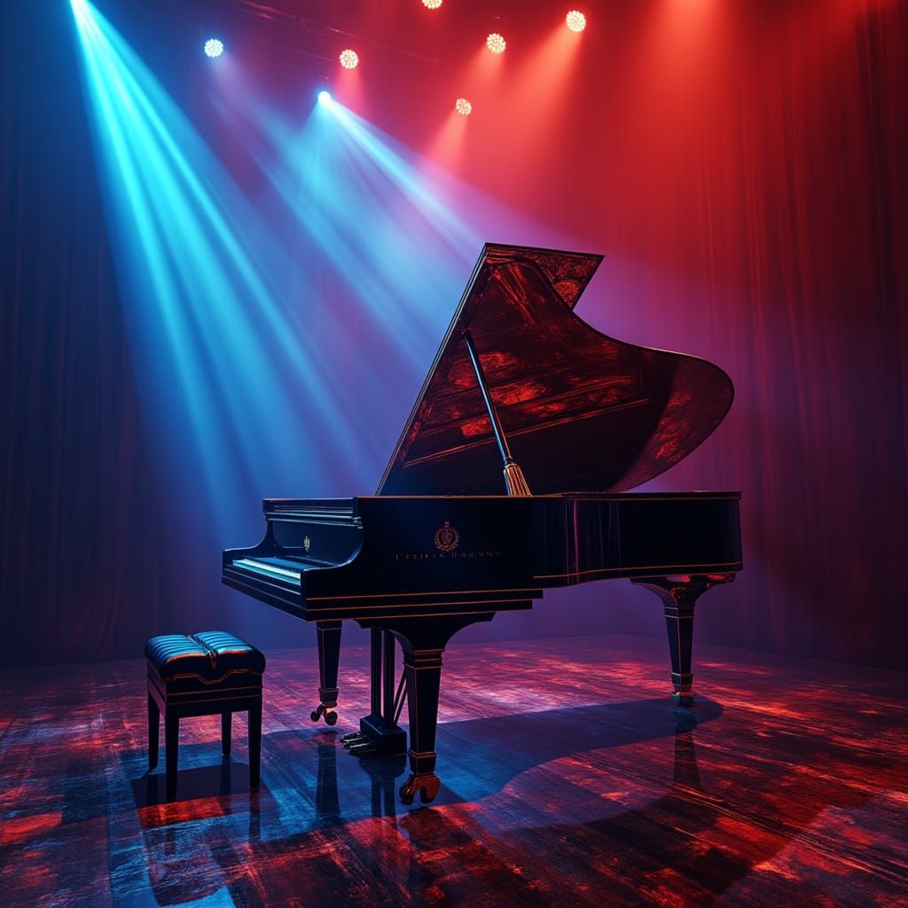 Colossal Grand Piano in Vivid Colors with Cinematic Lighting