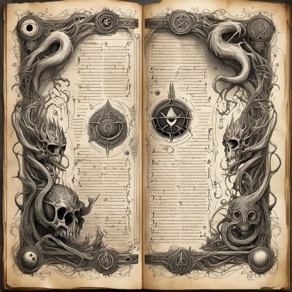 <lora:SketchyV2:1.0> Grimoire page