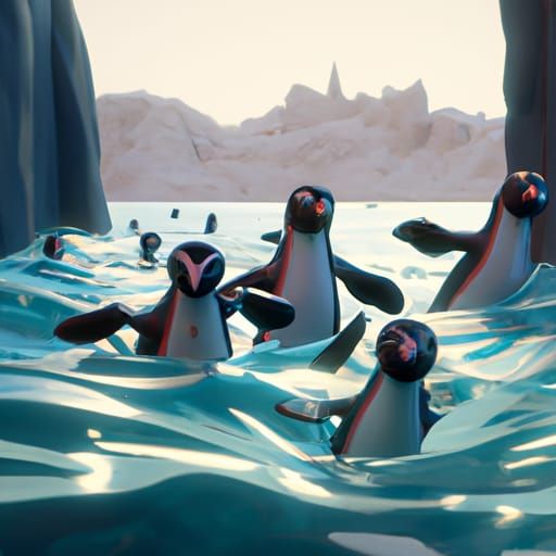 penguins swiming