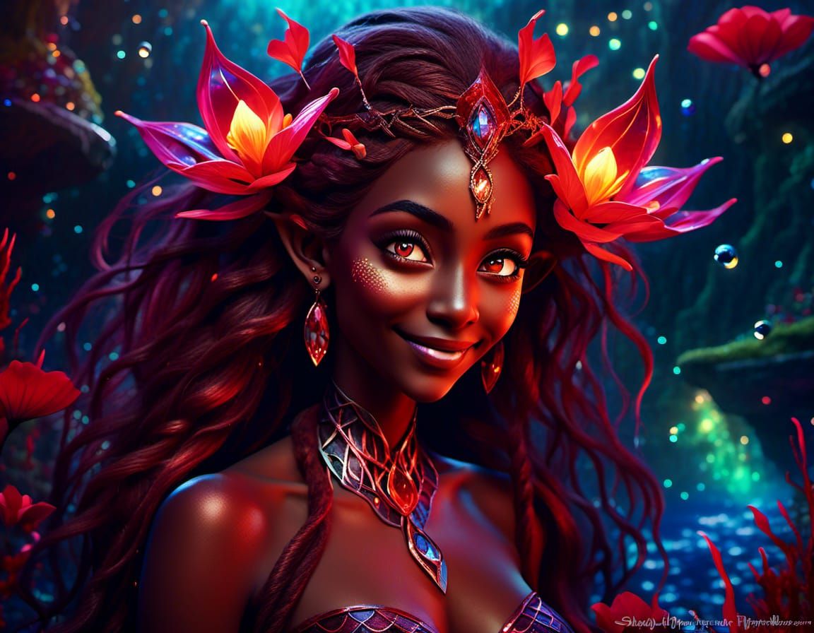 Brown and Red Flower Girl  by @FrancesFantasy