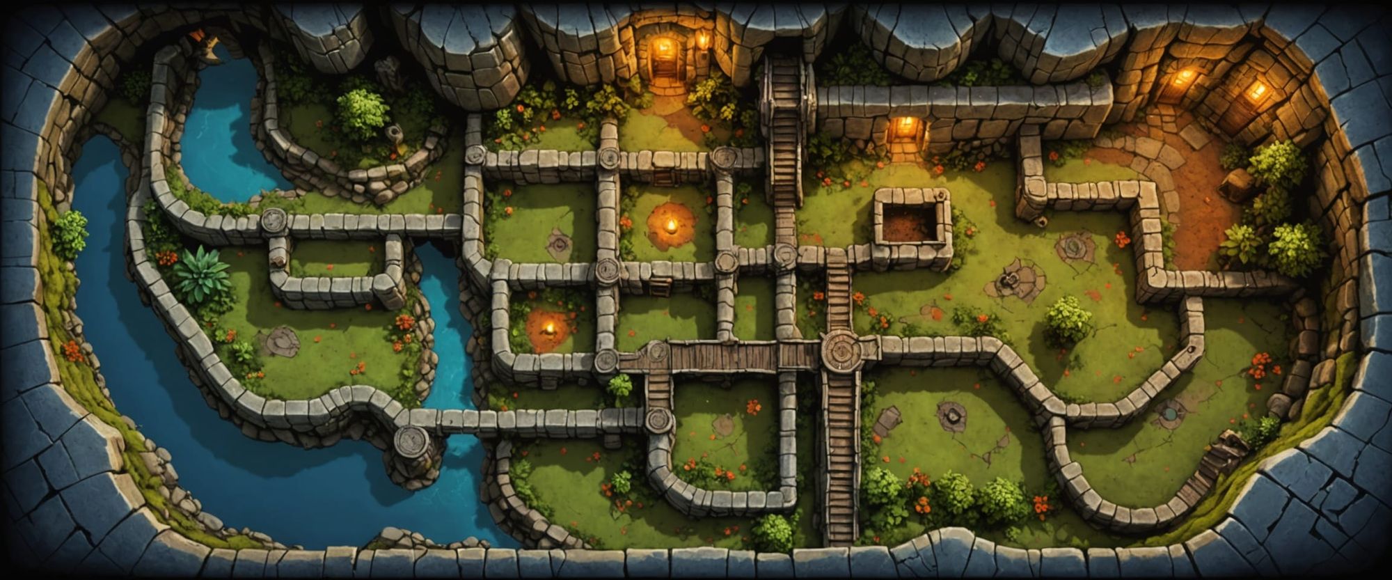 hyperdetailed dungeons & dragons map of an underground long irregular elongated dungeon with diffuse tunnels, rocks for RPG play, d&d top vi...