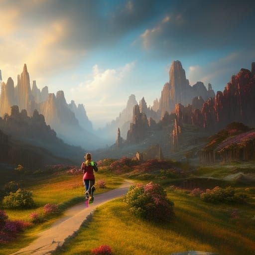 Girl running by herself detailed matte painting, deep color