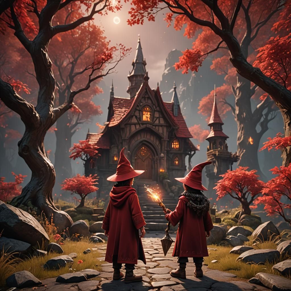 wizard children in red clothes  by @Neleth 