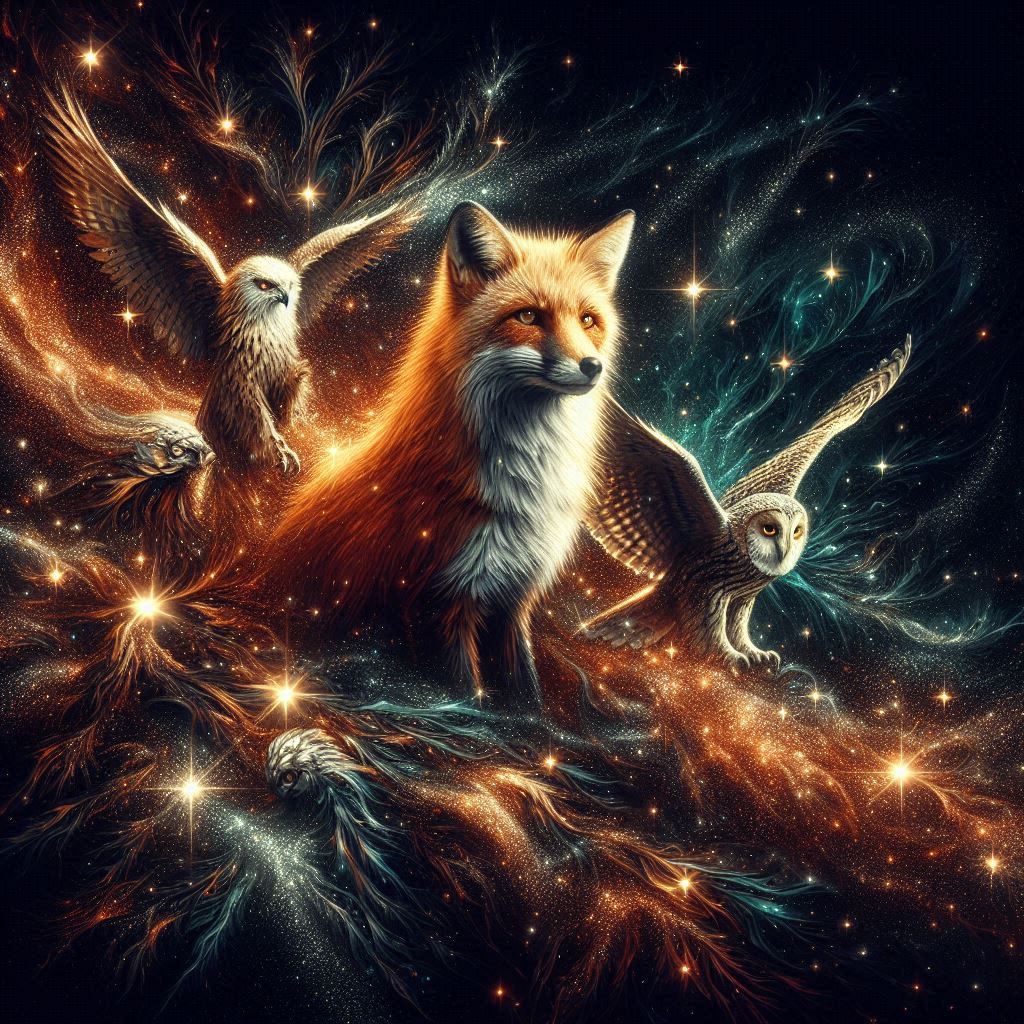 Fox, Owls and Eagle in the Darkness.
