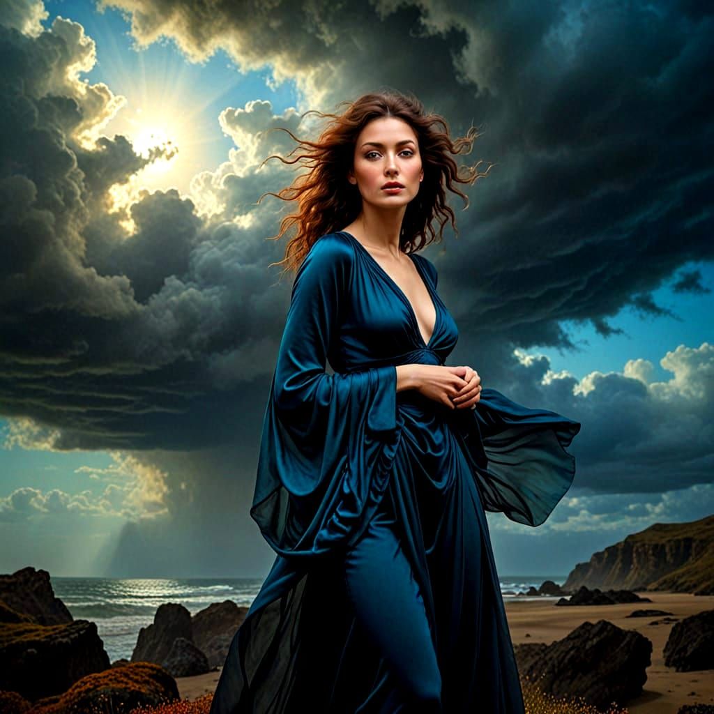 Enigmatic Lady in a Dramatic Surreal Scene