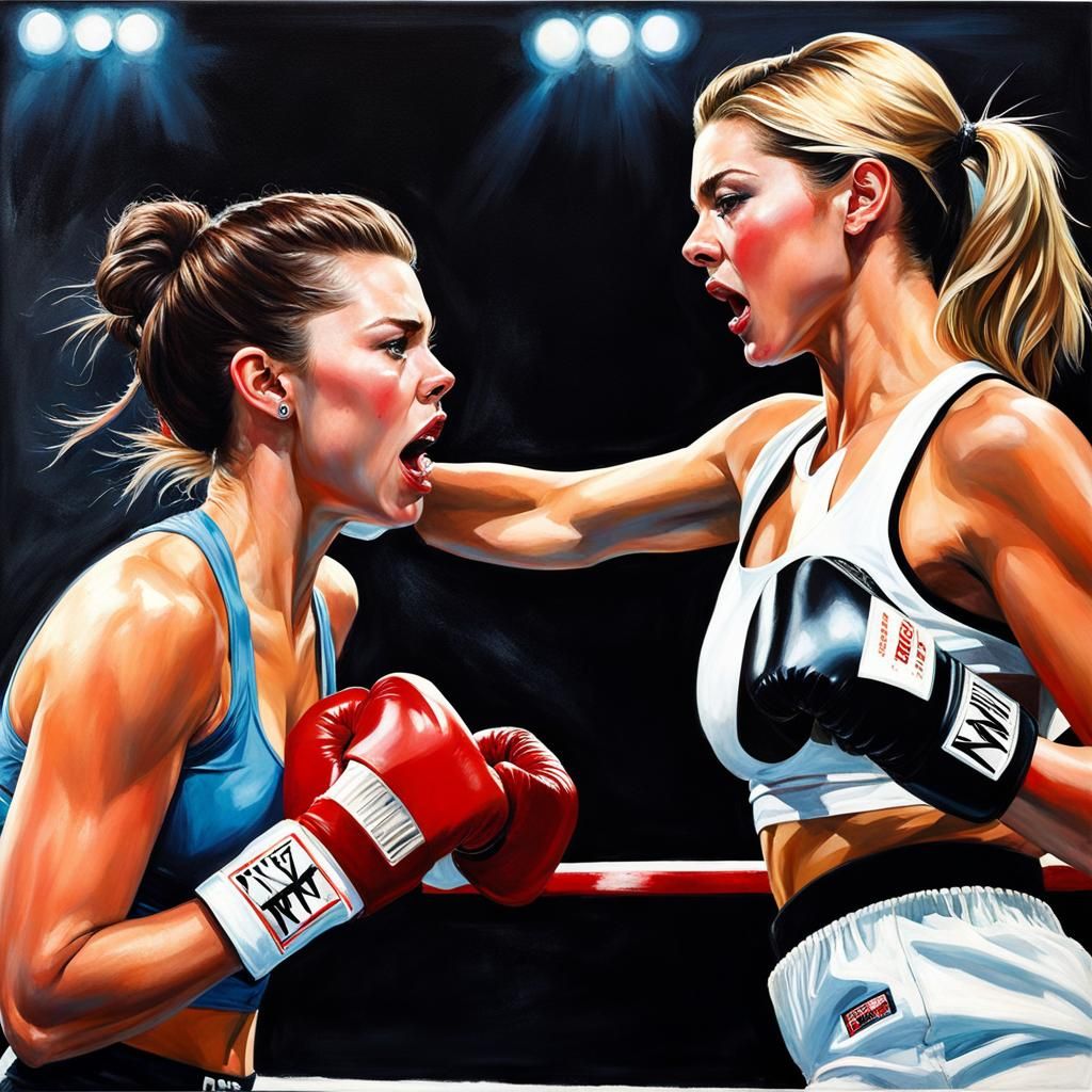 Anya Taylor-Joy punching Britt Baker in the jaw.  oil on can...