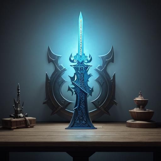 Medieval Longsword with Glowing Runes in Dark Room
