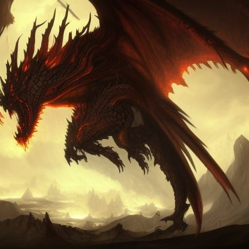 A demonic dragon lurking a dark mountainside - AI Generated Artwork ...