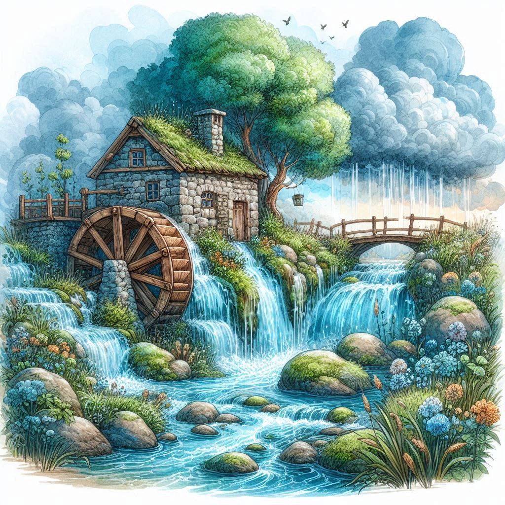 Old waterwheel at countryside