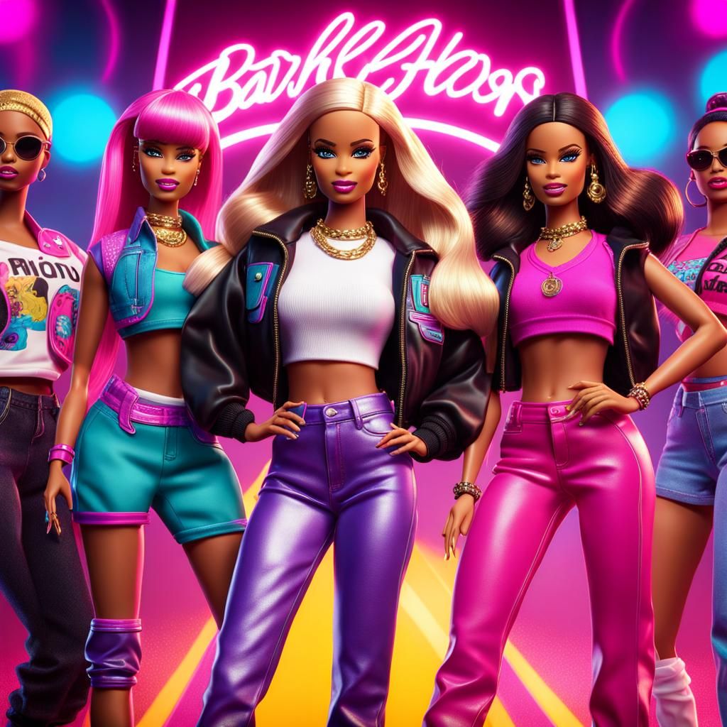 Barbie Dolls In Hip Hop Clothing 90s Style Party Ai Generated