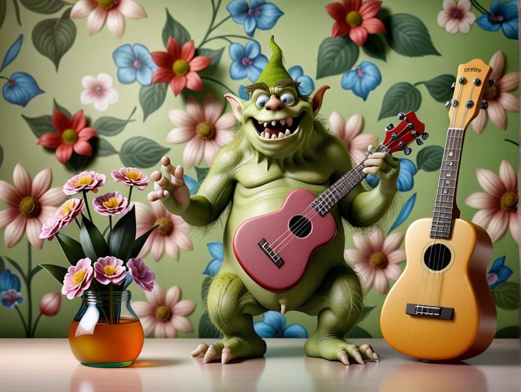 Green monster with a guitar
