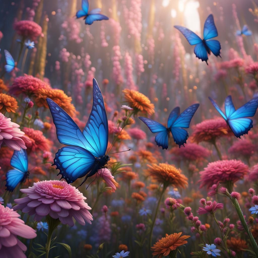 Butterfly flying amongst flowers. - AI Generated Artwork - NightCafe ...