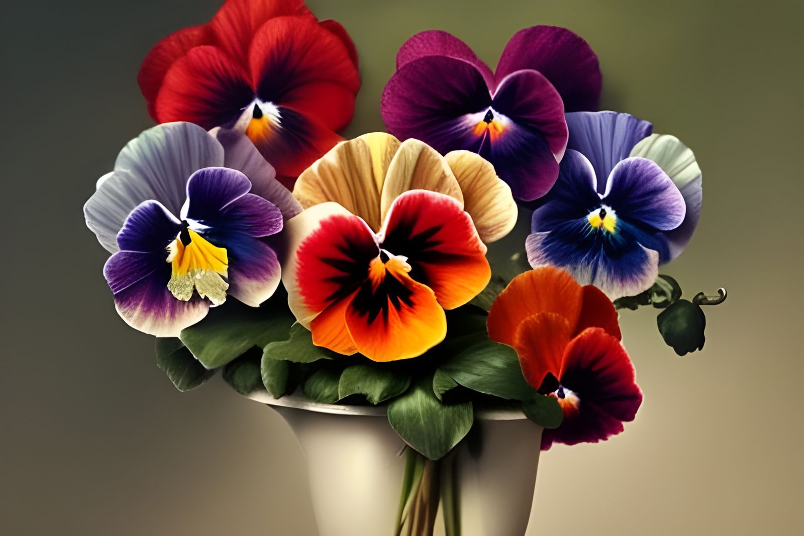 different colored pansies in a nice bouquet