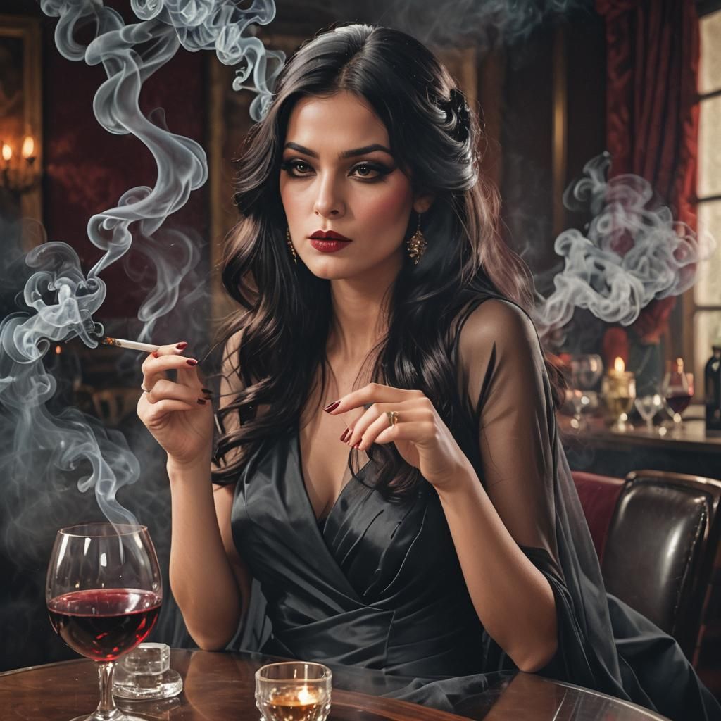 an attractive woman wrapped in an evening dress with long fl...